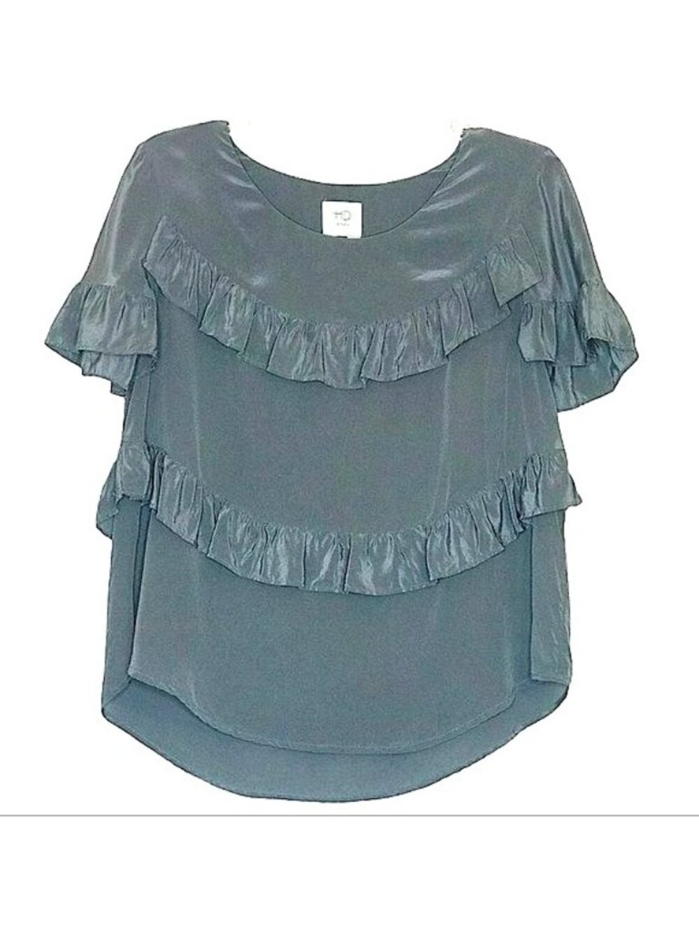 Feminine Stylish Anthropologie HD in Paris Gray Silk Tiered Ruffled Top Size M